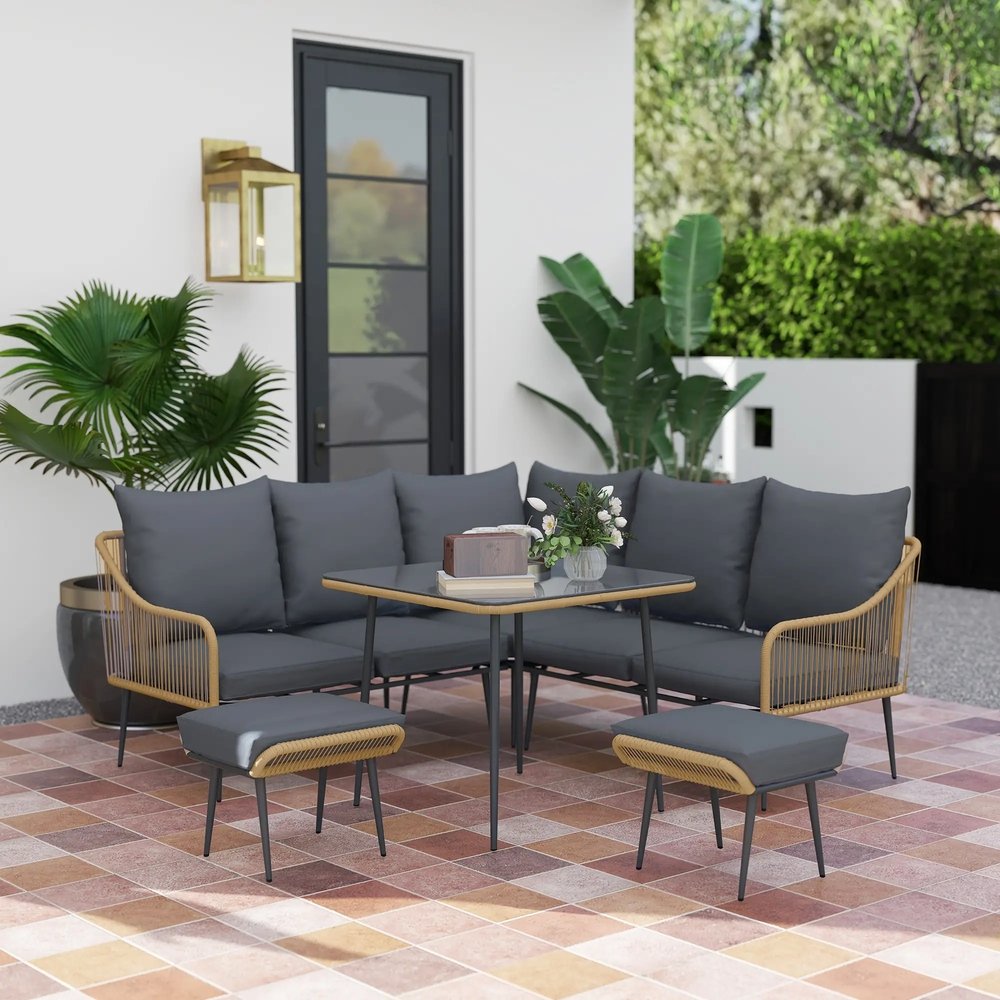 Outsunny Six-Piece Rattan Strong Garden Sofa Set with Removable and Washable Covers 1