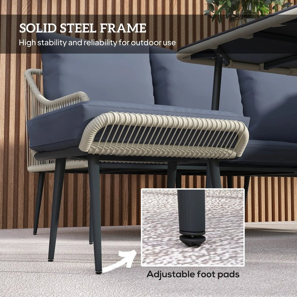 Outsunny Six-Piece Rattan Strong Garden Sofa Set with Removable and Washable Covers 15