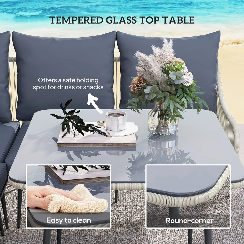 Outsunny Six-Piece Rattan Strong Garden Sofa Set with Removable and Washable Covers 16