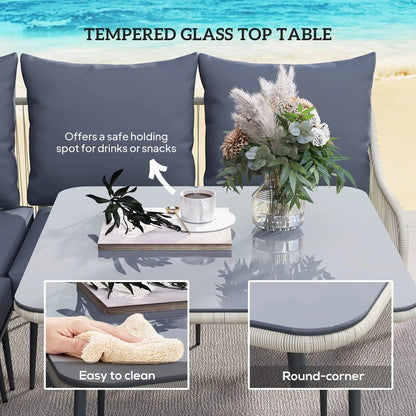 Outsunny Six-Piece Rattan Strong Garden Sofa Set with Removable and Washable Covers 16