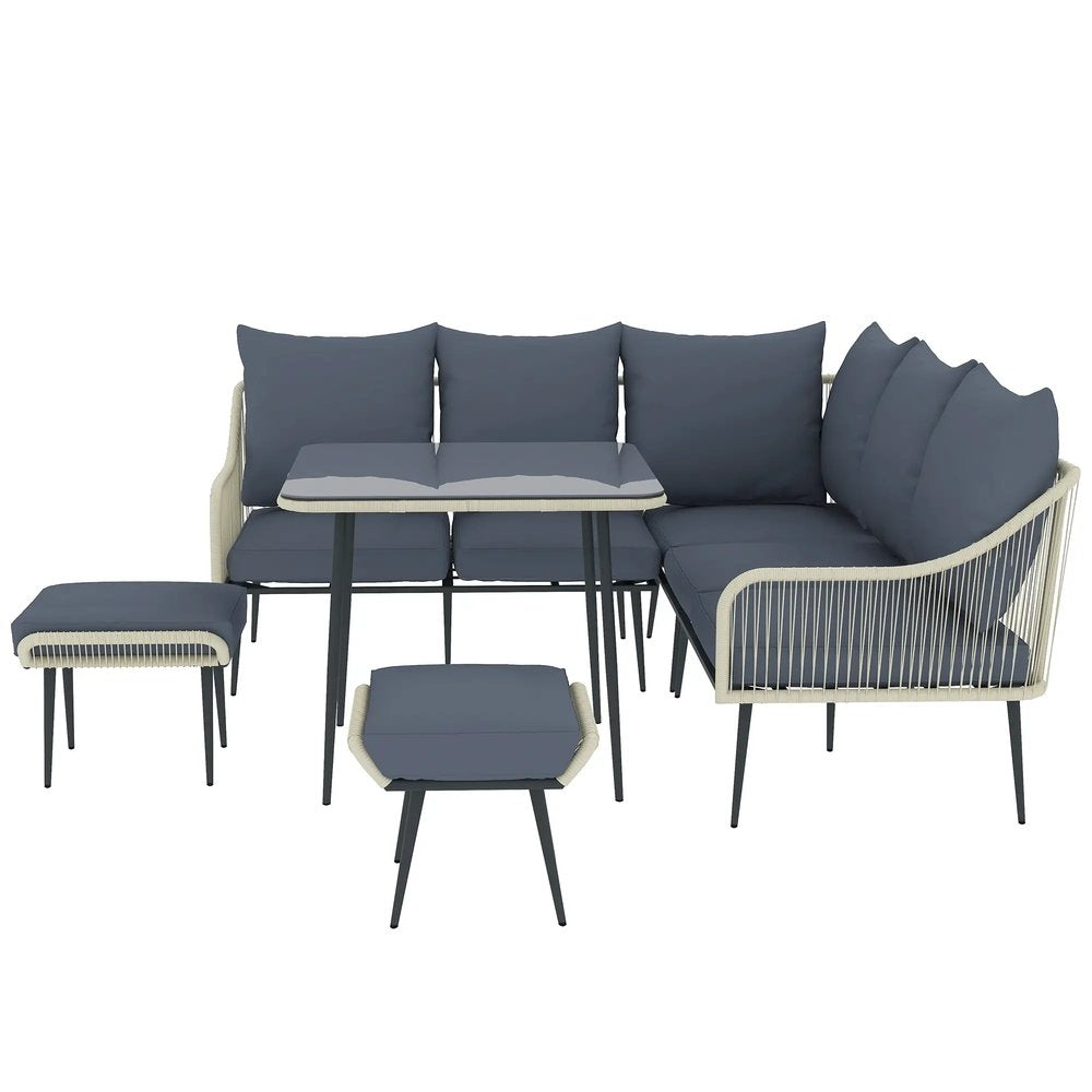Outsunny Six-Piece Rattan Strong Garden Sofa Set with Removable and Washable Covers 21