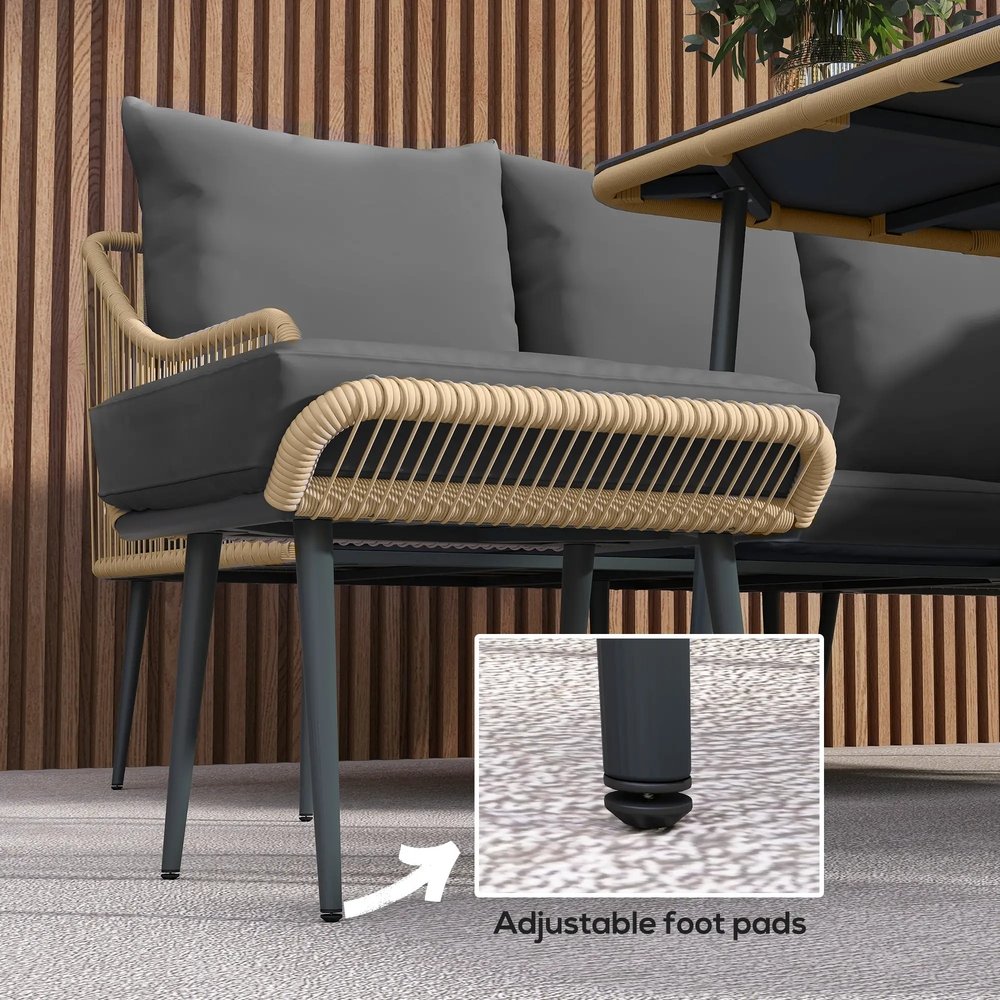 Outsunny Six-Piece Rattan Strong Garden Sofa Set with Removable and Washable Covers 4