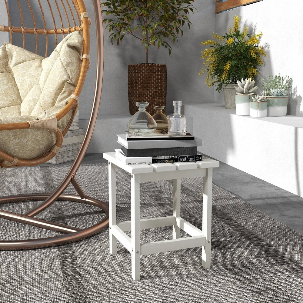 Outsunny Square Coffee Table, HDPE Tabletop and Frame for Porch, Garden, Side Table, 38 x 38 x 46 cm, White 1