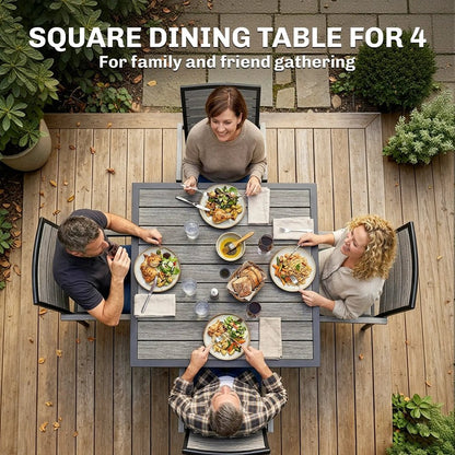 Outsunny Square Garden Dining Table with Parasol Hole, Slatted Top, Metal Frame, 86 x 86 x 71 cm, Light Grey 3