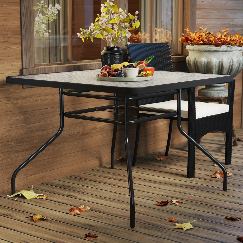 Outsunny Square Garden Dining Table with Tempered Glass Top & Umbrella Hole, 100 x 100 cm 7