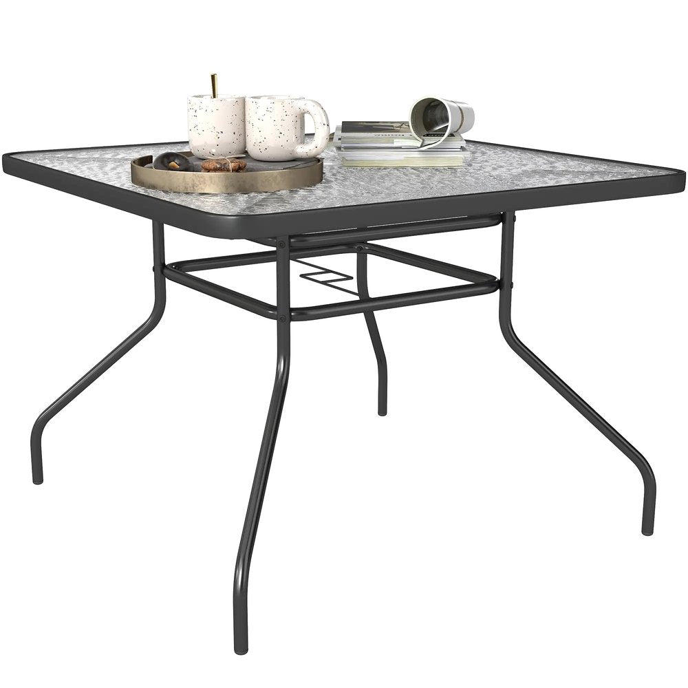Outsunny Square Garden Dining Table with Tempered Glass Top & Umbrella Hole, 100 x 100 cm 9