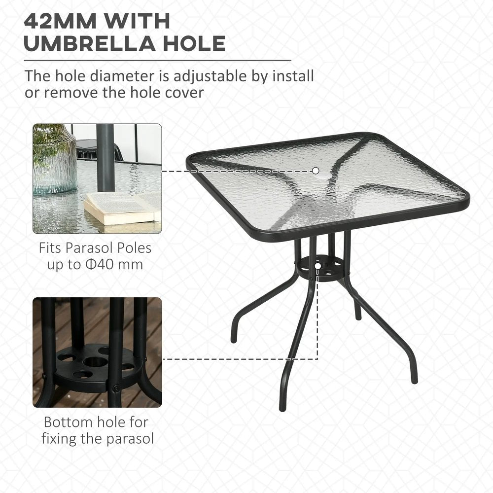 Outsunny Square Garden Dining Table with Tempered Glass Top & Umbrella Hole, 76 x 76 cm 3