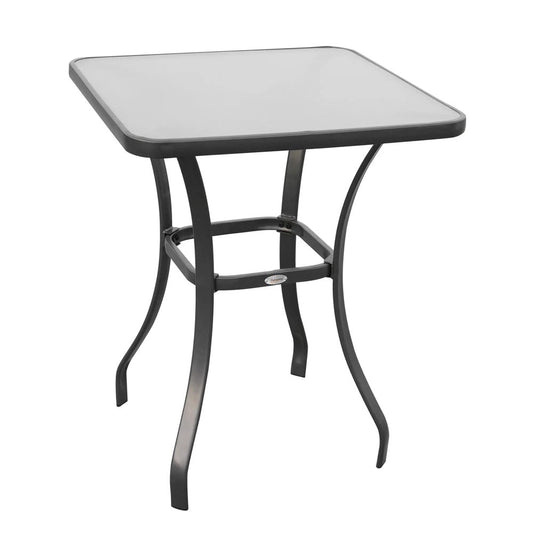 Outsunny Square Garden Table, Outdoor Coffee Table with Tempered Glass Top, Bar Bistro Dining Table, Metal Frame for Patio, Balcony, 68.5 x 68.5 x 84cm 