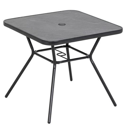 Outsunny Square Outdoor Table, Patio Bistro Coffee Table with Faux-marbled Top and 42mm Umbrella Hole for Garden 