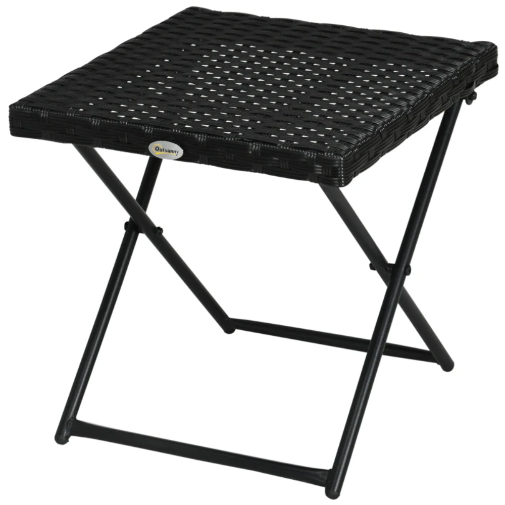 Outsunny Square PE Wicker Rattan Folding Table - Black