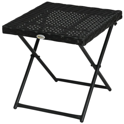 Outsunny Square PE Wicker Rattan Folding Table - Black