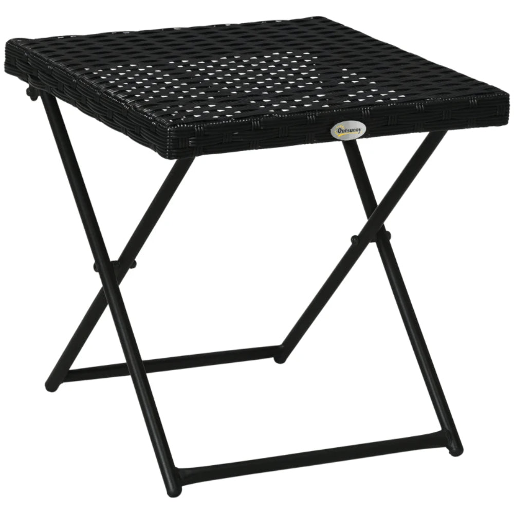 Outsunny Square PE Wicker Rattan Folding Table - Black