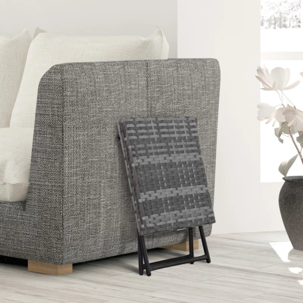 Outsunny Square PE Wicker Rattan Folding Table,Weather Resistant Wicker Weave Side Table with Steel Frame, Grey