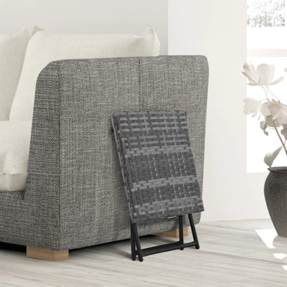 Outsunny Square PE Wicker Rattan Folding Table,Weather Resistant Wicker Weave Side Table with Steel Frame, Grey