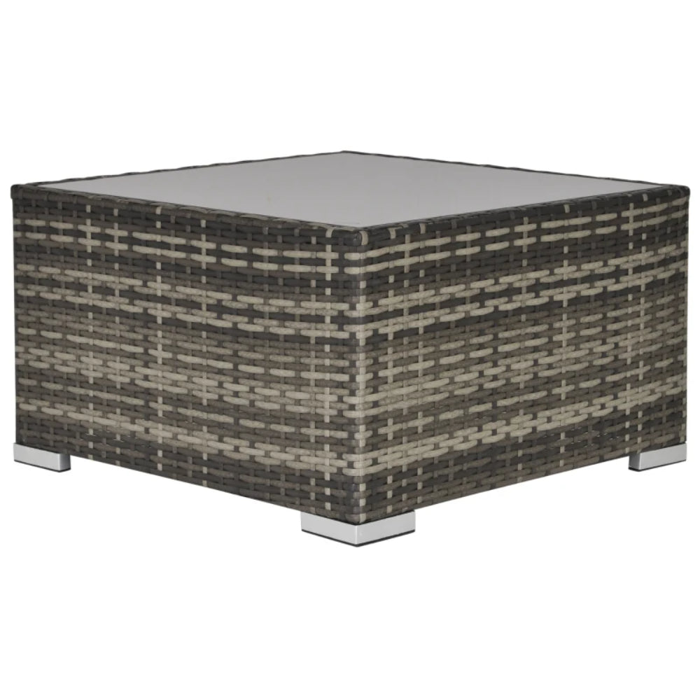 Outsunny Square PE Wicker Rattan Table, with Glass Top