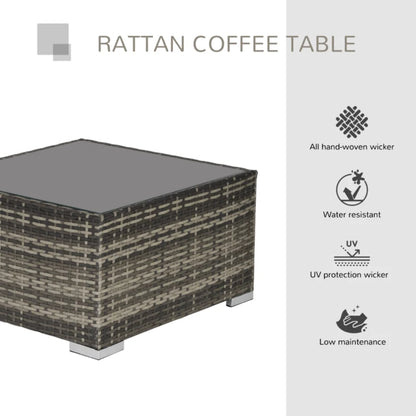 Outsunny Square PE Wicker Rattan Table, with Glass Top