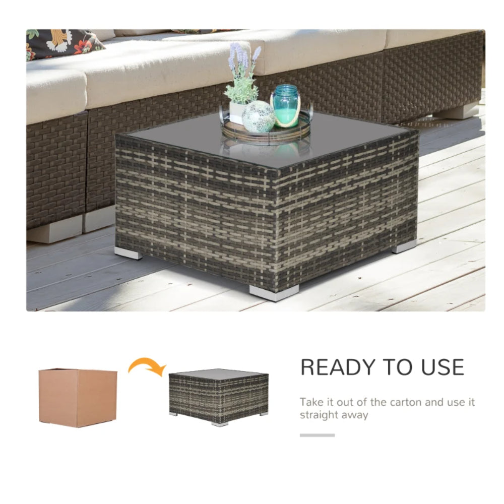Outsunny Square PE Wicker Rattan Table, with Glass Top
