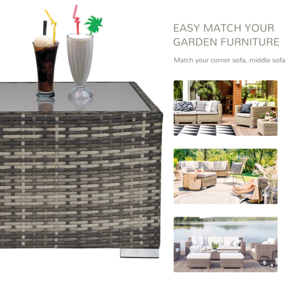 Outsunny Square PE Wicker Rattan Table, with Glass Top