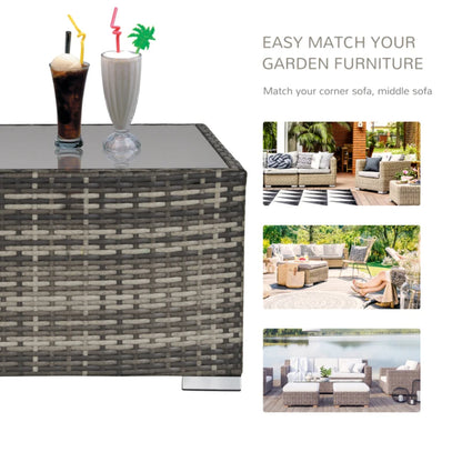 Outsunny Square PE Wicker Rattan Table, with Glass Top
