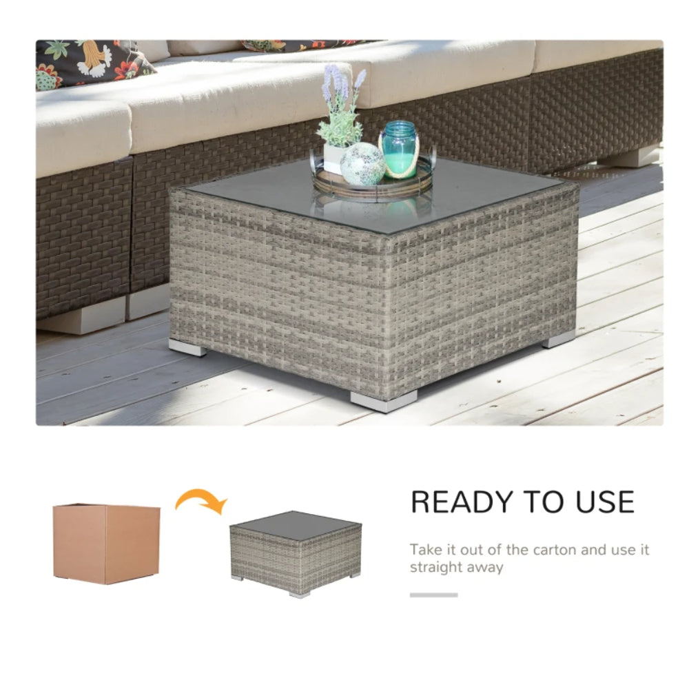 Outsunny Square PE Wicker Rattan Table, with Glass Top