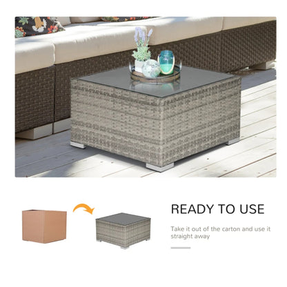 Outsunny Square PE Wicker Rattan Table, with Glass Top