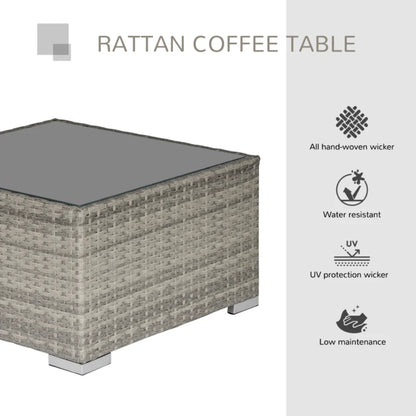 Outsunny Square PE Wicker Rattan Table, with Glass Top