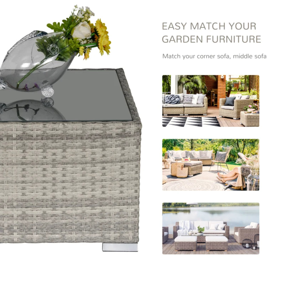 Outsunny Square PE Wicker Rattan Table, with Glass Top