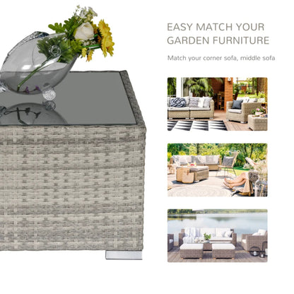 Outsunny Square PE Wicker Rattan Table, with Glass Top
