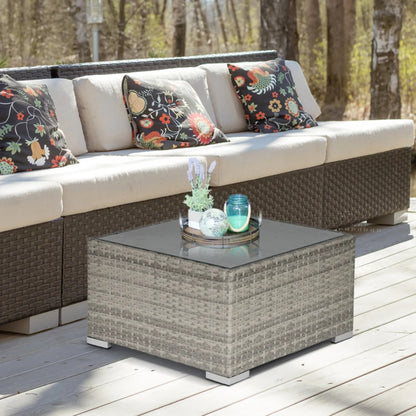 Outsunny Square PE Wicker Rattan Table, with Glass Top