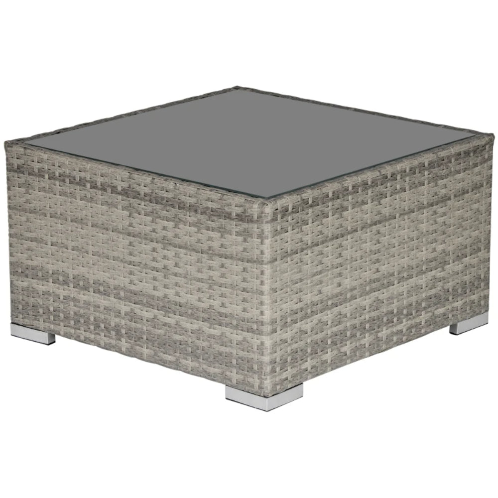Outsunny Square PE Wicker Rattan Table, with Glass Top
