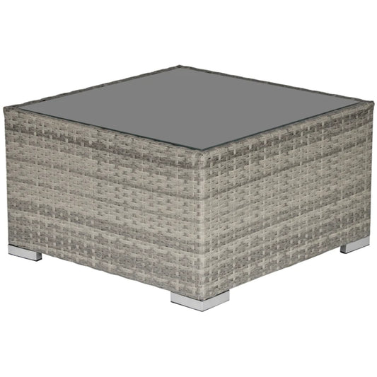 Outsunny Square PE Wicker Rattan Table, with Glass Top