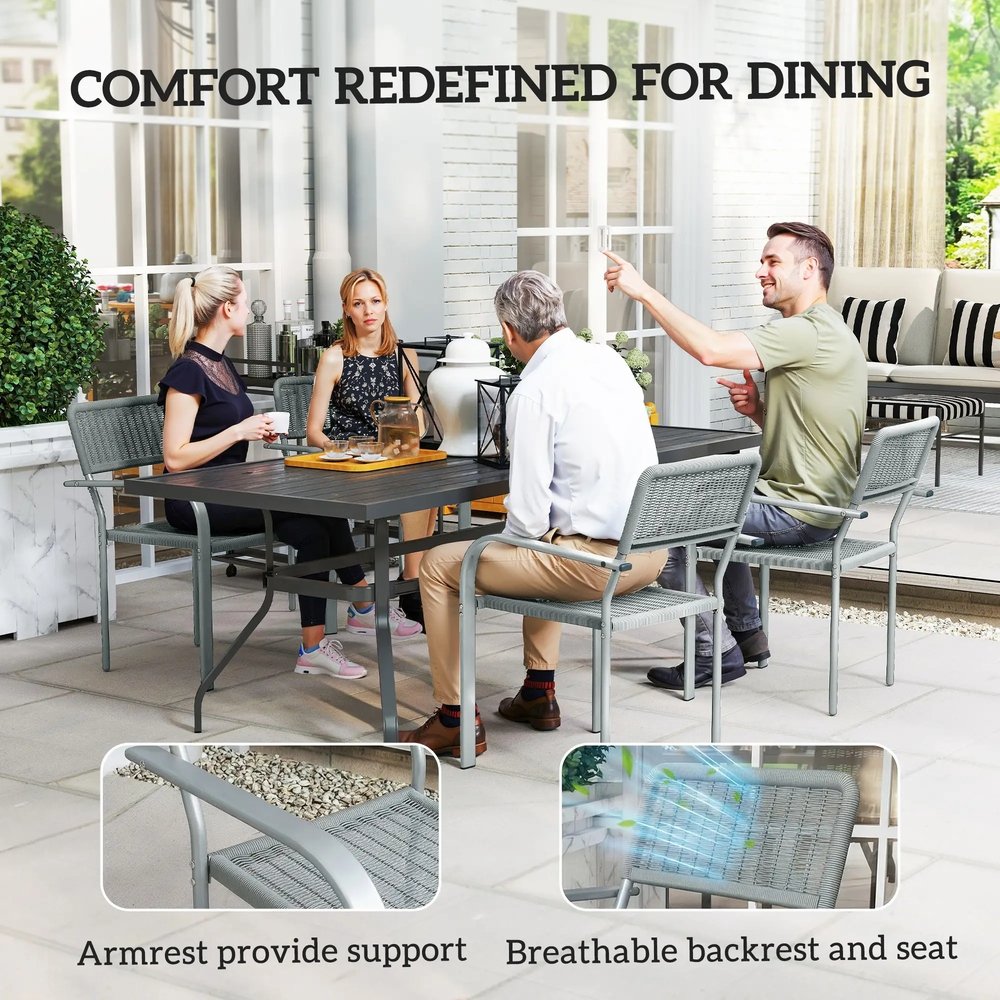 Outsunny Stackable Garden Chairs Set of 4, Rattan Effect Outdoor Dining Chairs, Light Grey 5
