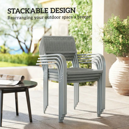 Outsunny Stackable Garden Chairs Set of 4, Rattan Effect Outdoor Dining Chairs, Light Grey 6