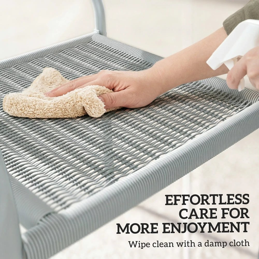 Outsunny Stackable Garden Chairs Set of 4, Rattan Effect Outdoor Dining Chairs, Light Grey 7