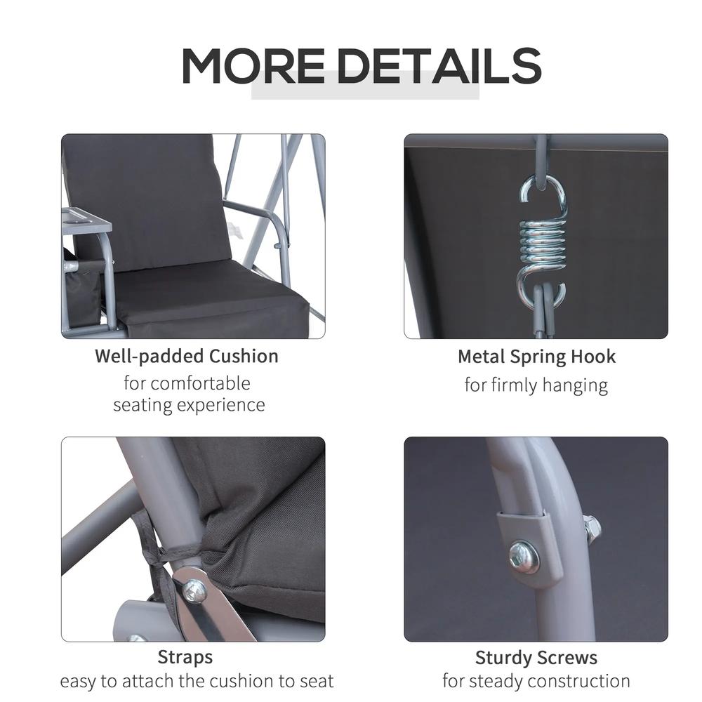 Outsunny Steel Frame 2-Seater Swing Chair w/ Table Grey 5