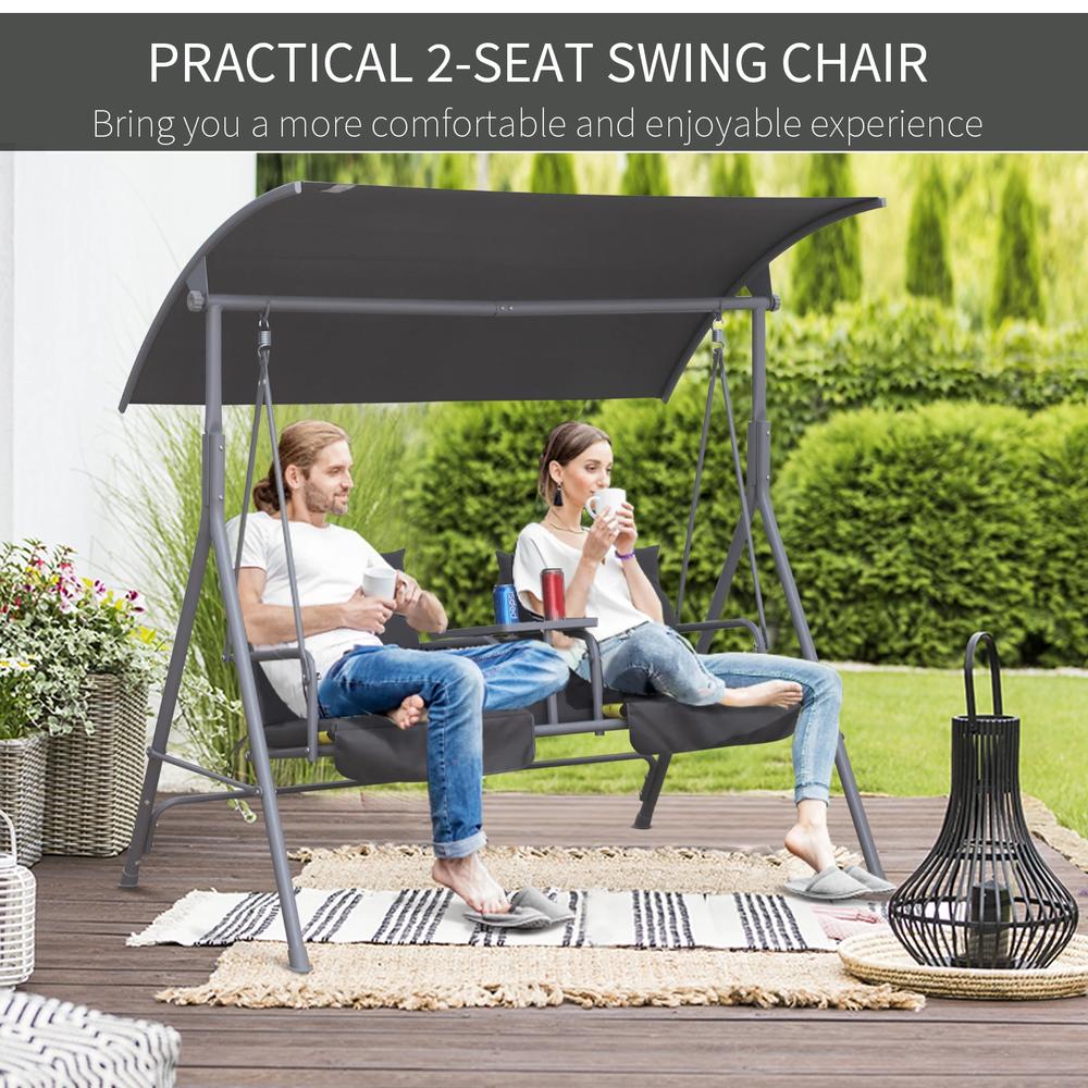 Outsunny Steel Frame 2-Seater Swing Chair w/ Table Grey 6