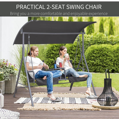 Outsunny Steel Frame 2-Seater Swing Chair w/ Table Grey 6