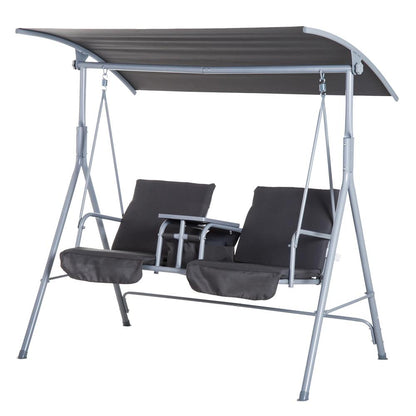 Outsunny Steel Frame 2-Seater Swing Chair w/ Table Grey 