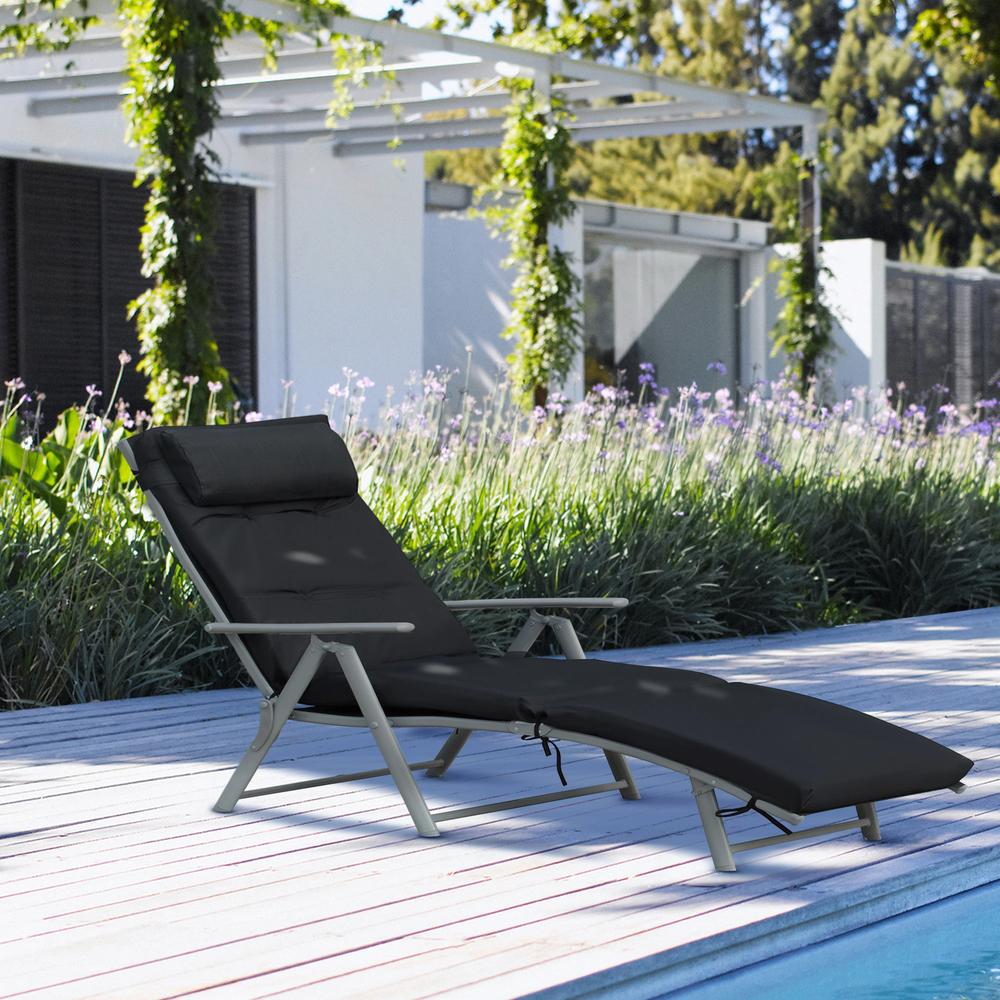 Outsunny Steel Frame Outdoor Garden Padded Sun Lounger w/ Pillow 10