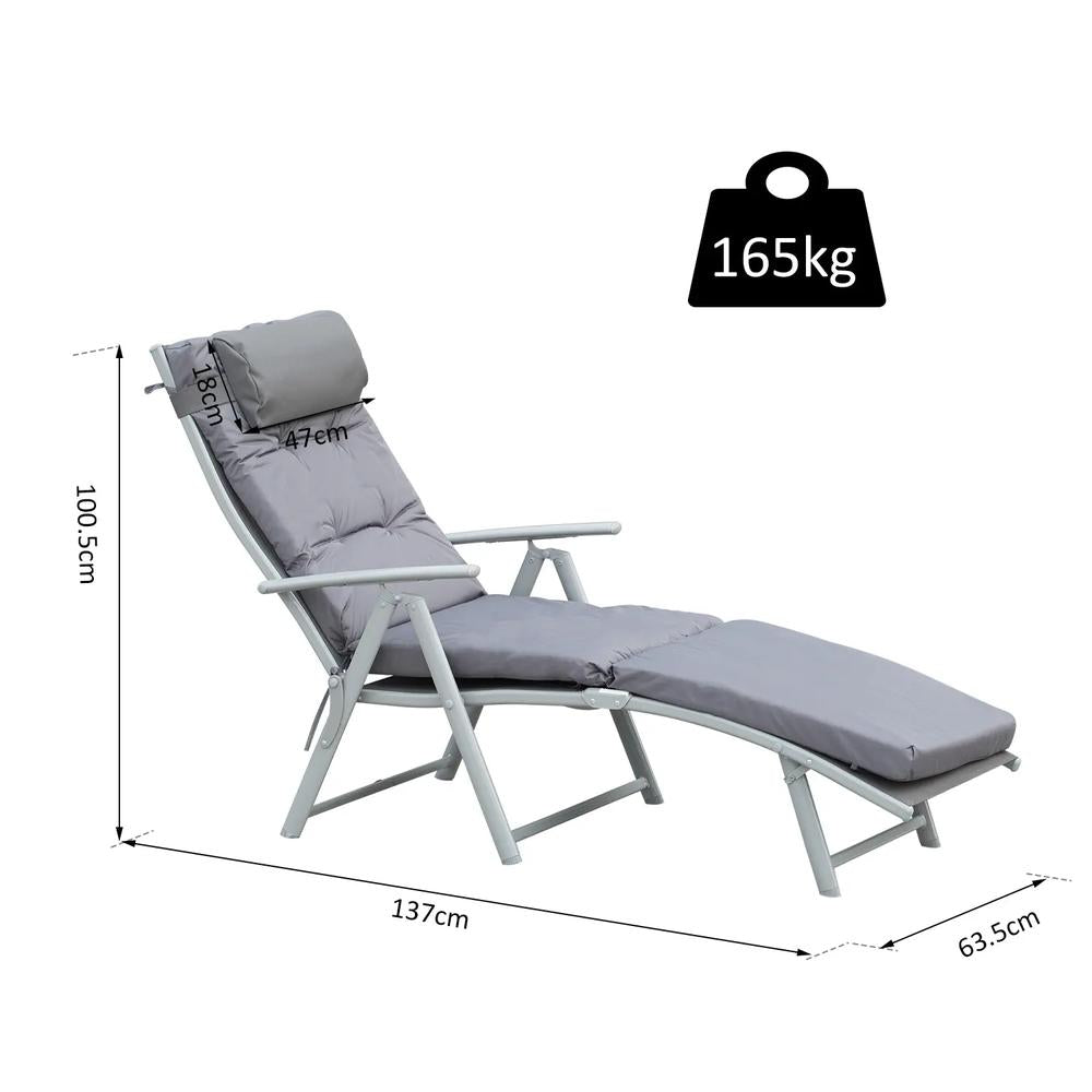 Outsunny Steel Frame Outdoor Garden Padded Sun Lounger w/ Pillow 14