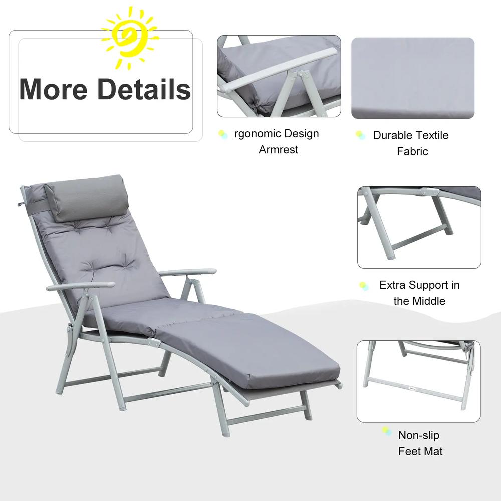 Outsunny Steel Frame Outdoor Garden Padded Sun Lounger w/ Pillow 15