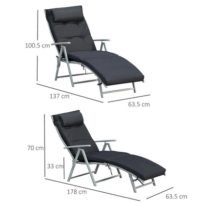 Outsunny Steel Frame Outdoor Garden Padded Sun Lounger w/ Pillow 2