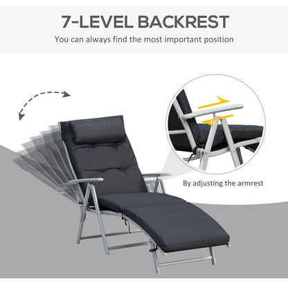 Outsunny Steel Frame Outdoor Garden Padded Sun Lounger w/ Pillow 3