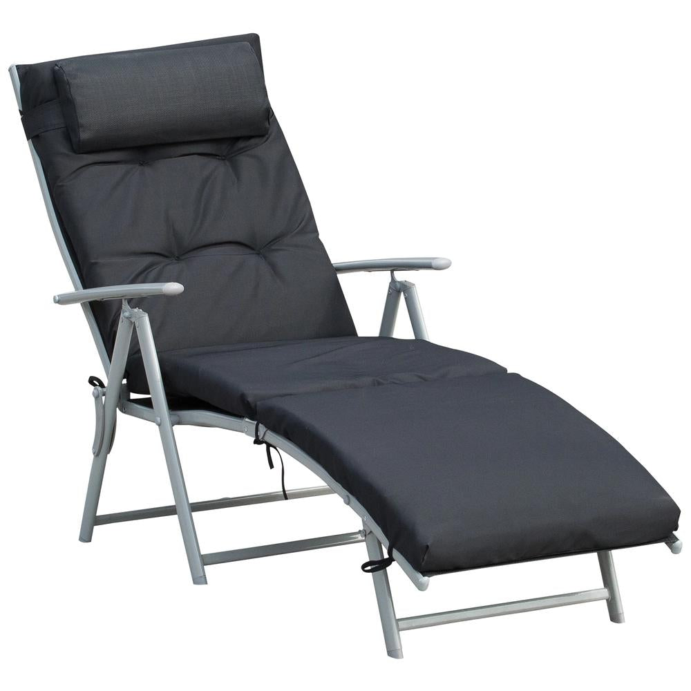 Outsunny Steel Frame Outdoor Garden Padded Sun Lounger w/ Pillow 