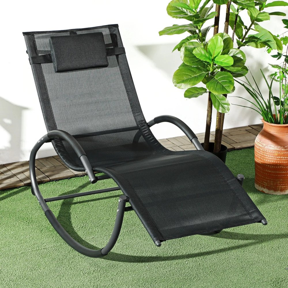 Outsunny Steel Frame Zero Gravity Rocking Chair, with Pillow - Black 1