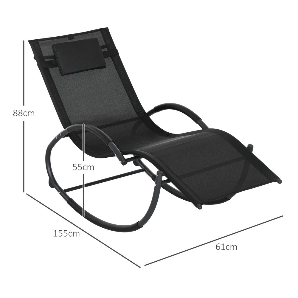 Outsunny Steel Frame Zero Gravity Rocking Chair, with Pillow - Black 2