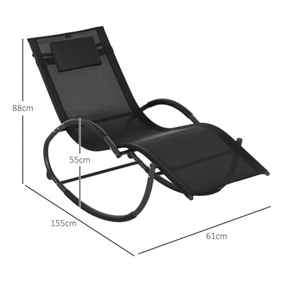Outsunny Steel Frame Zero Gravity Rocking Chair, with Pillow - Black 2