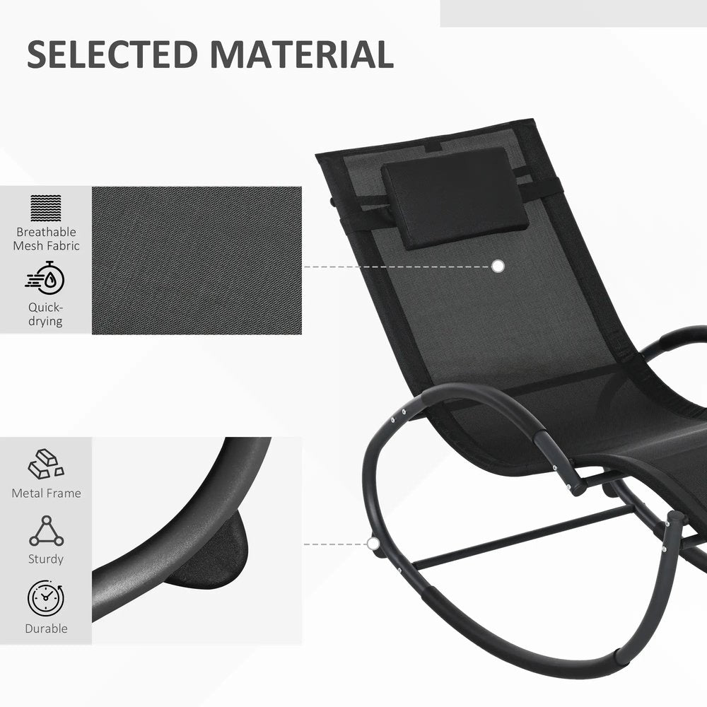 Outsunny Steel Frame Zero Gravity Rocking Chair, with Pillow - Black 6