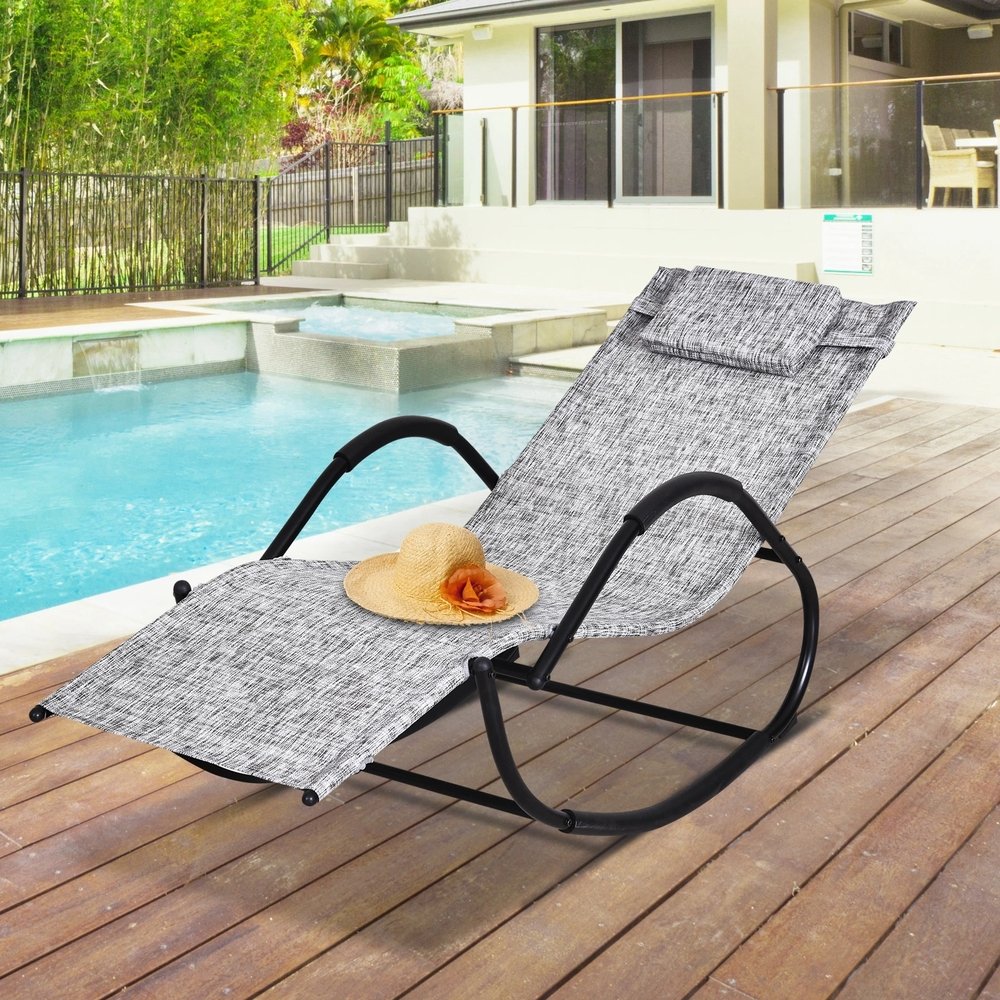 Outsunny Steel Frame Zero Gravity Rocking Lounge Chair w/ Pillow Grey 1