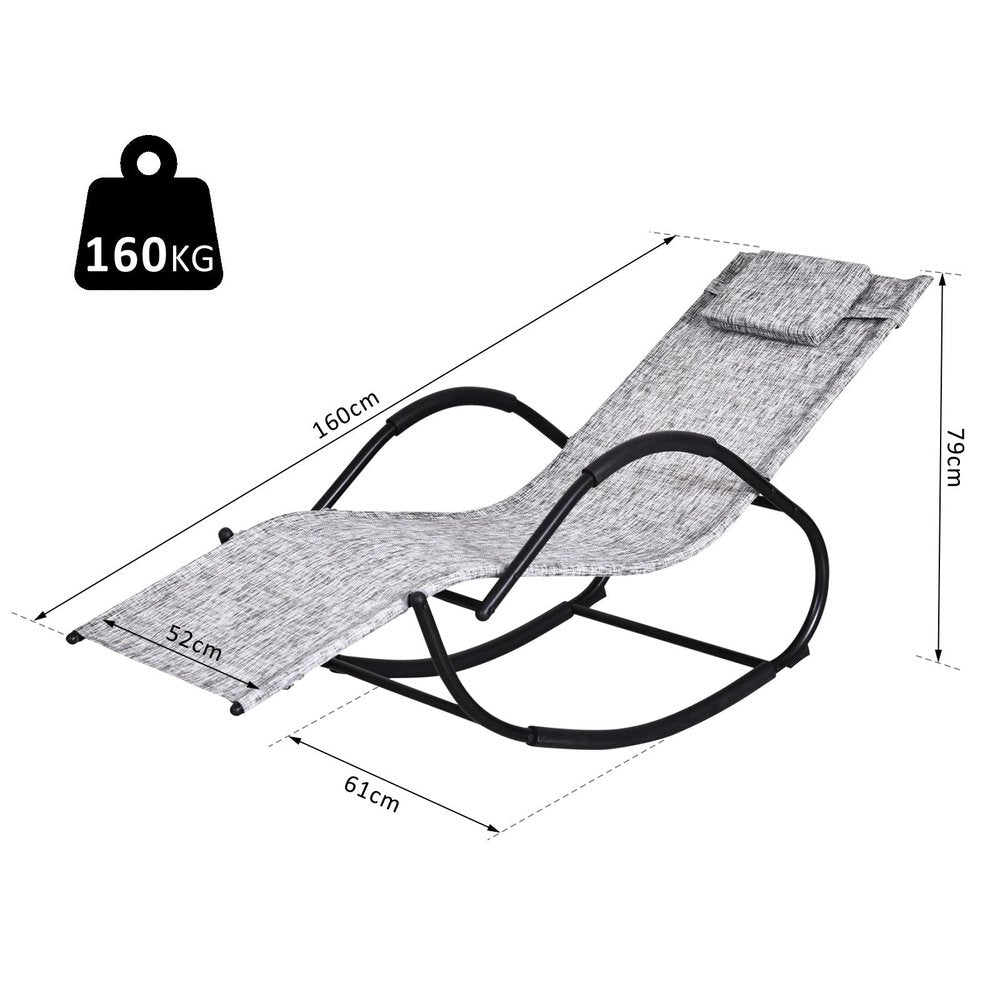 Outsunny Steel Frame Zero Gravity Rocking Lounge Chair w/ Pillow Grey 2